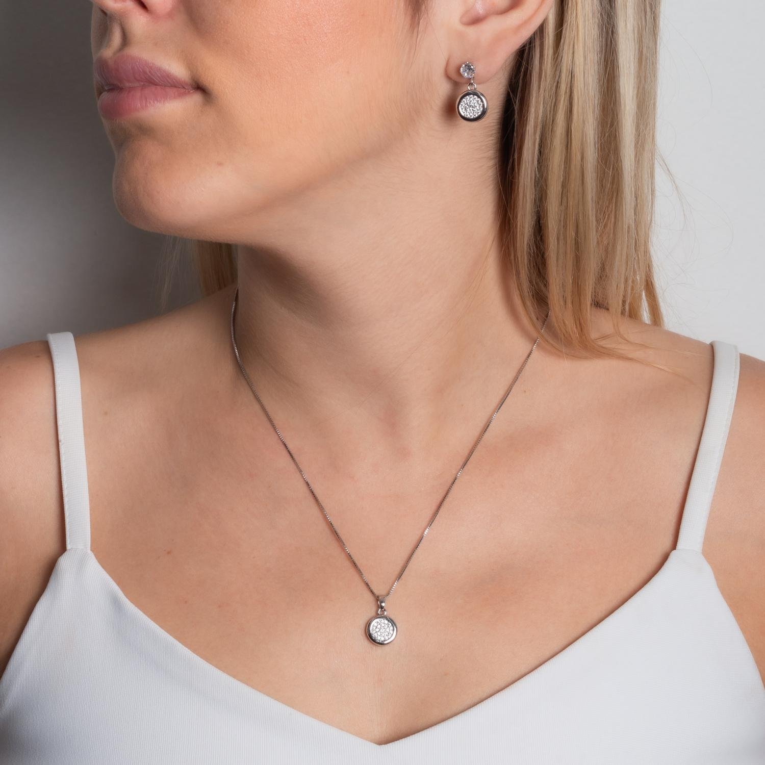 Cjt-898-Rd Conjunto Cravejado De Zircônias Cristais - Ródio Branco (45cm+5cm).