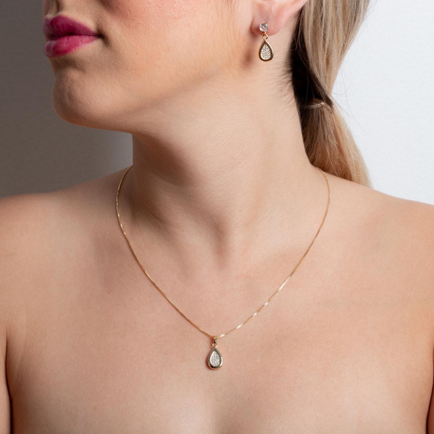 Cjt-899-Fo Conjunto De Gota Cravejado De Zircônias Cristais (45cm+5cm).