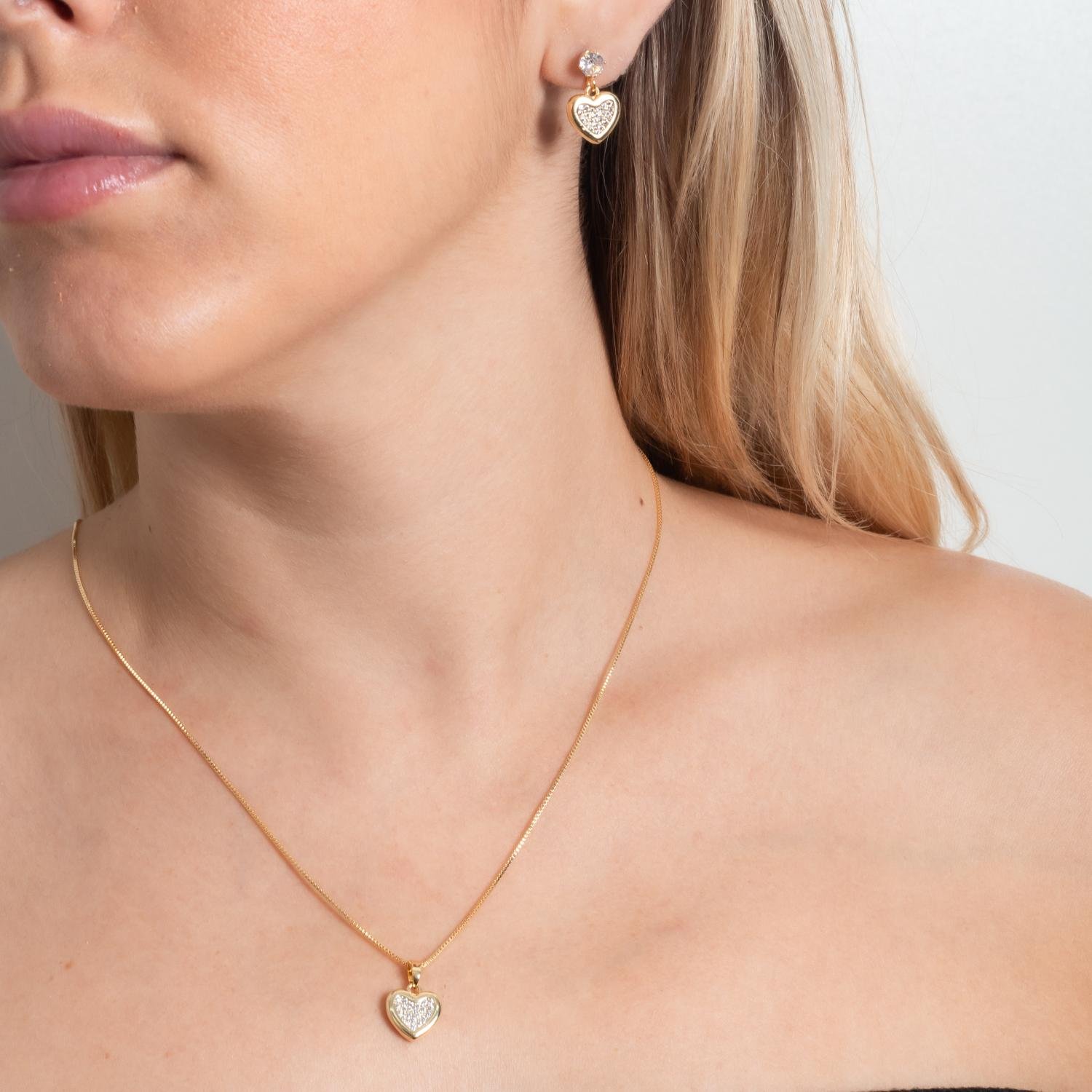 Cjt-900-Fo Conjunto De Coração Cravejado Cristal (45cm+5cm).