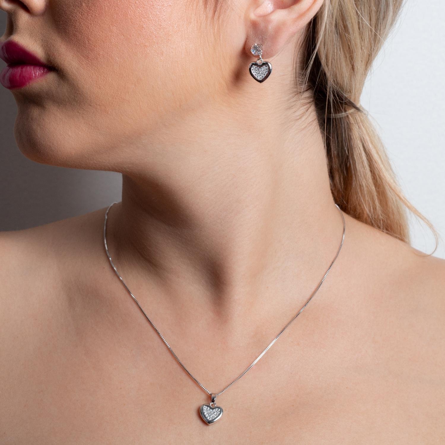 Cjt-900-Rd Conjunto De Coração Cravejado Cristal - Ródio Branco (45cm+5cm).