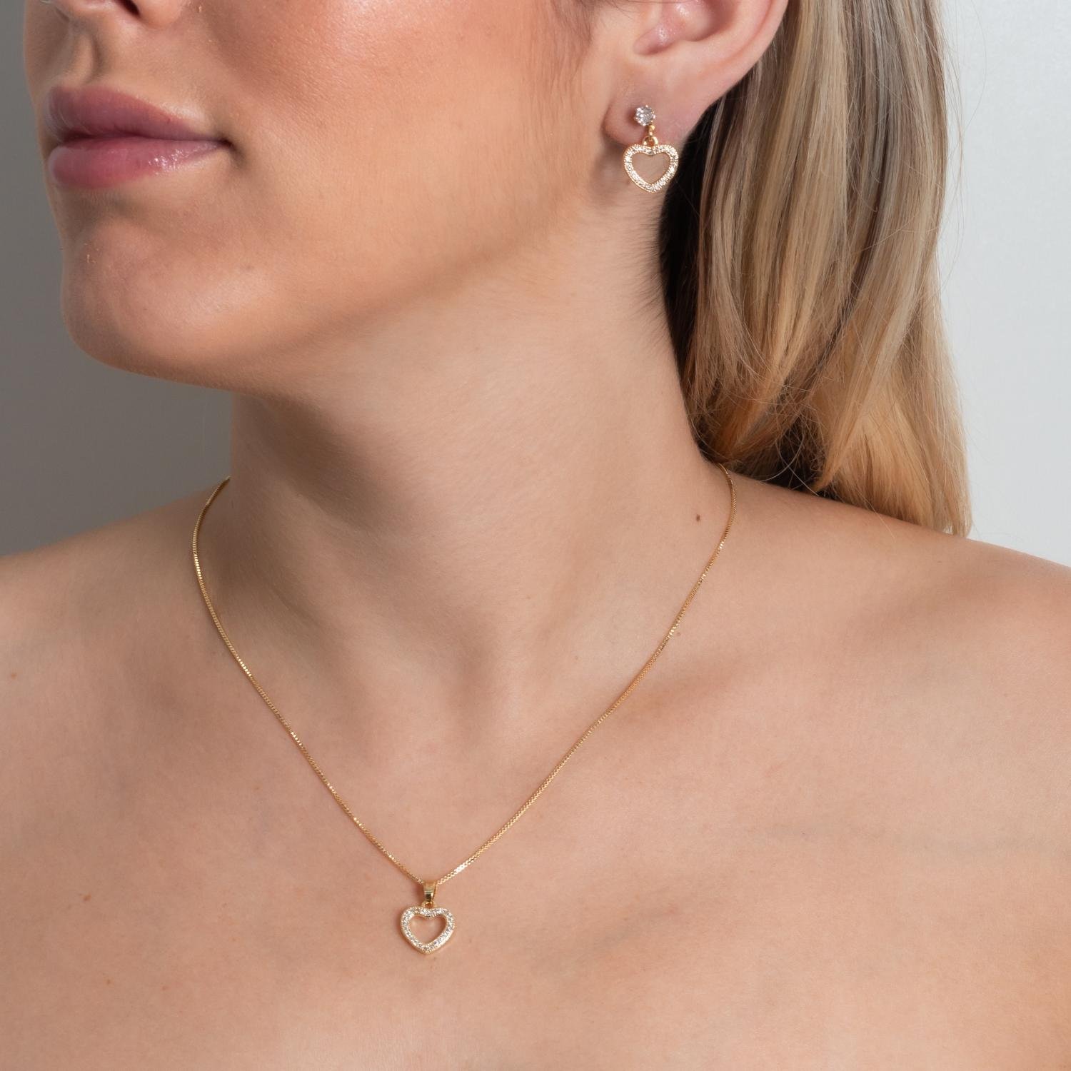 Cjt-902-Fo Conjunto De Coração Cravejado Cristal (45cm+5cm).