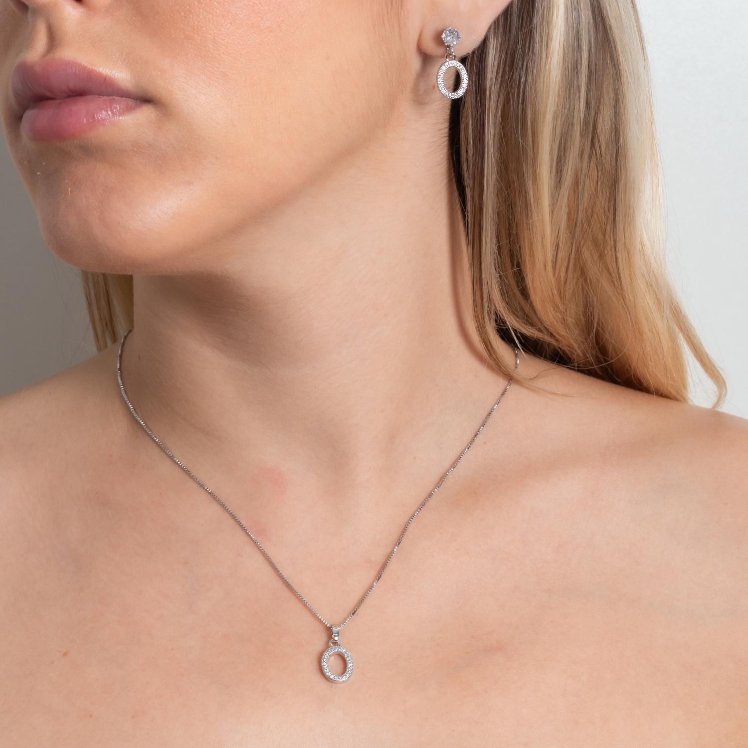 Cjt-904-Rd Conjunto Oval Cravejado Cristal - Ródio Branco (45cm+5cm).