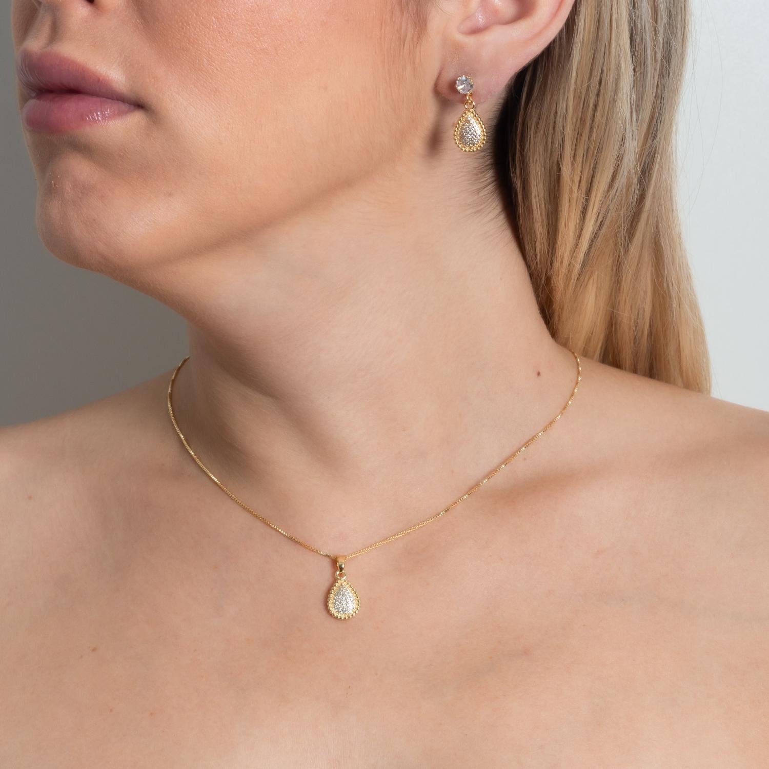 Cjt-914-Fo Conjunto Gota Cravejado De Zircônias Cristais (45cm+5cm).