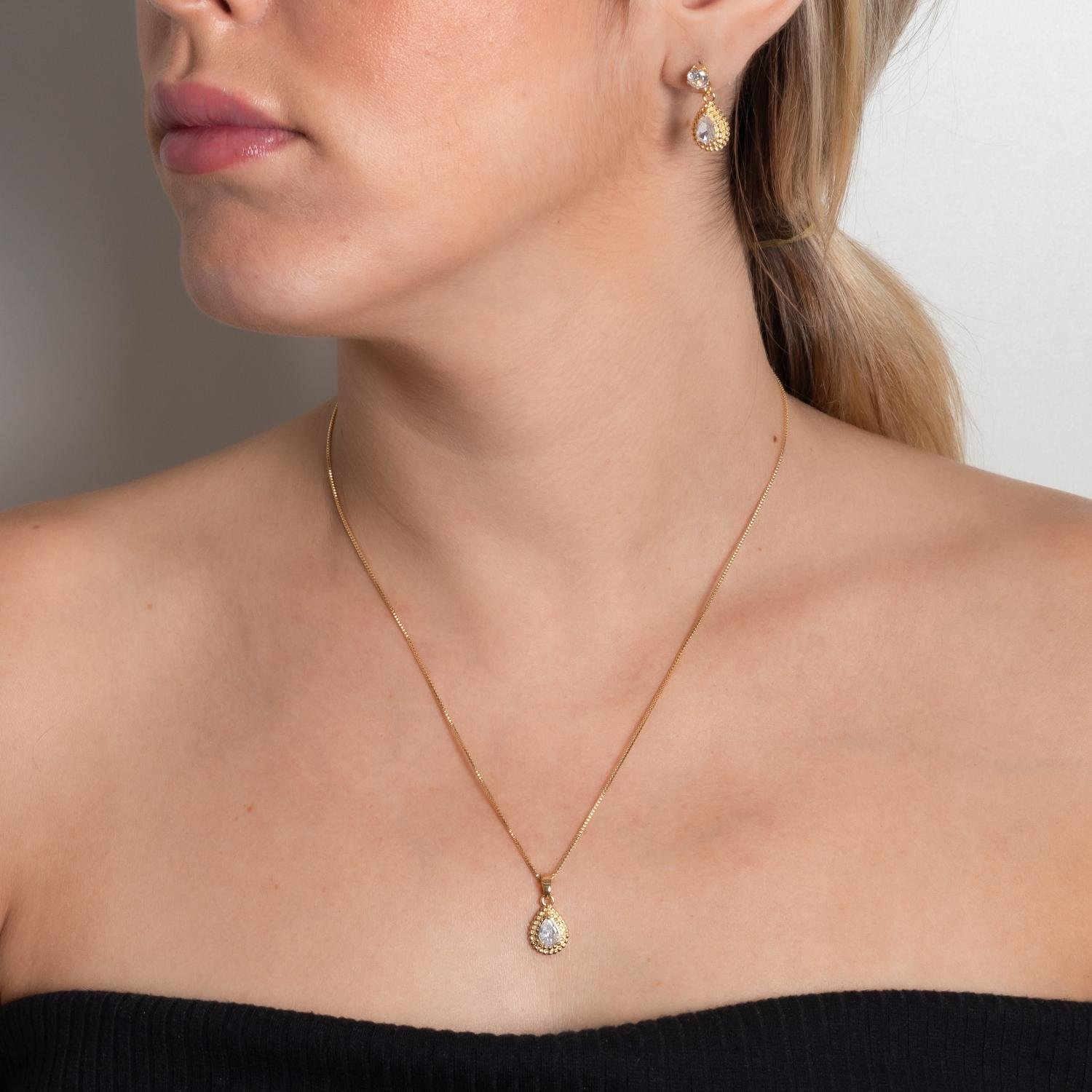 Cjt-919-Fo Conjunto Gota Com Zircônia Cristal (45cm+5cm).