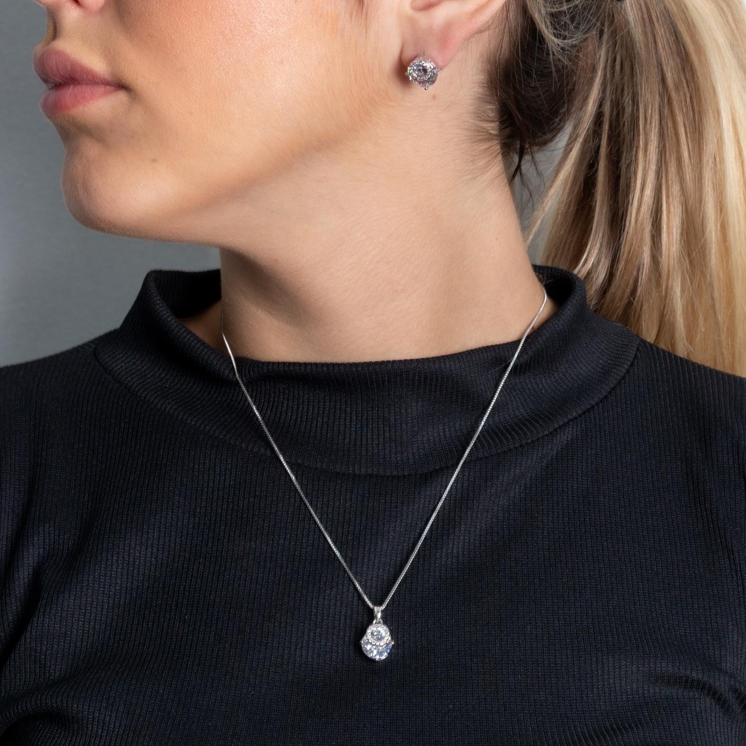 Cjt-962-Rd Conjunto Cravejado De Zircônias Cristais - Ródio Branco (45cm+5cm).