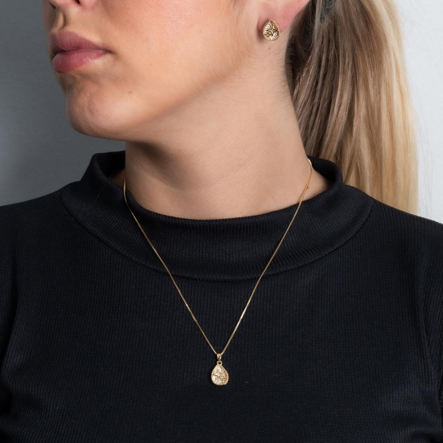 Cjt-966-Fo Conjunto Gota Cravejado Cristal (45cm+5cm).