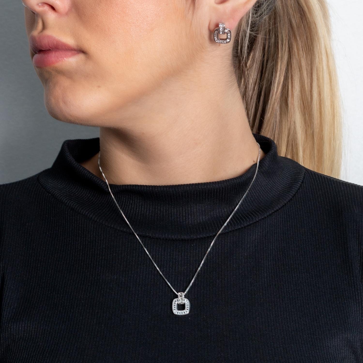 Cjt-967-Rd Conjunto Cravejado De Zircônias Cristais - Ródio Branco (45cm+5cm).