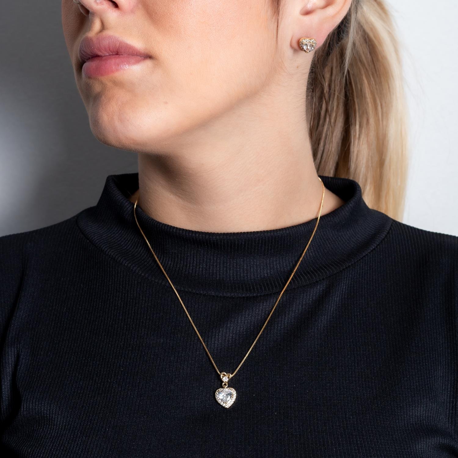 Cjt-971-Fo Conjunto De Coração Cravejado Cristal (45cm+5cm).