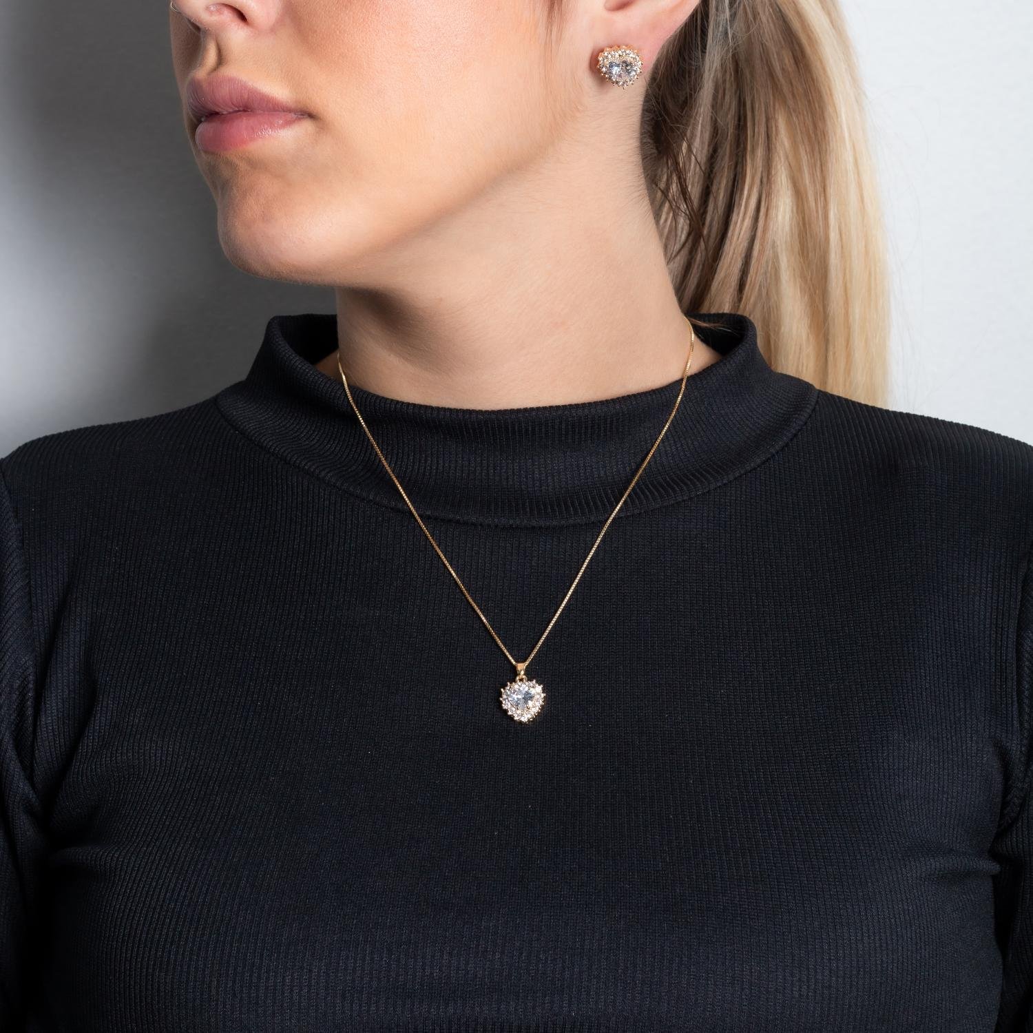 Cjt-977-Fo Conjunto De Coração Cravejado De Zircônias Cristais (45cm+5cm).