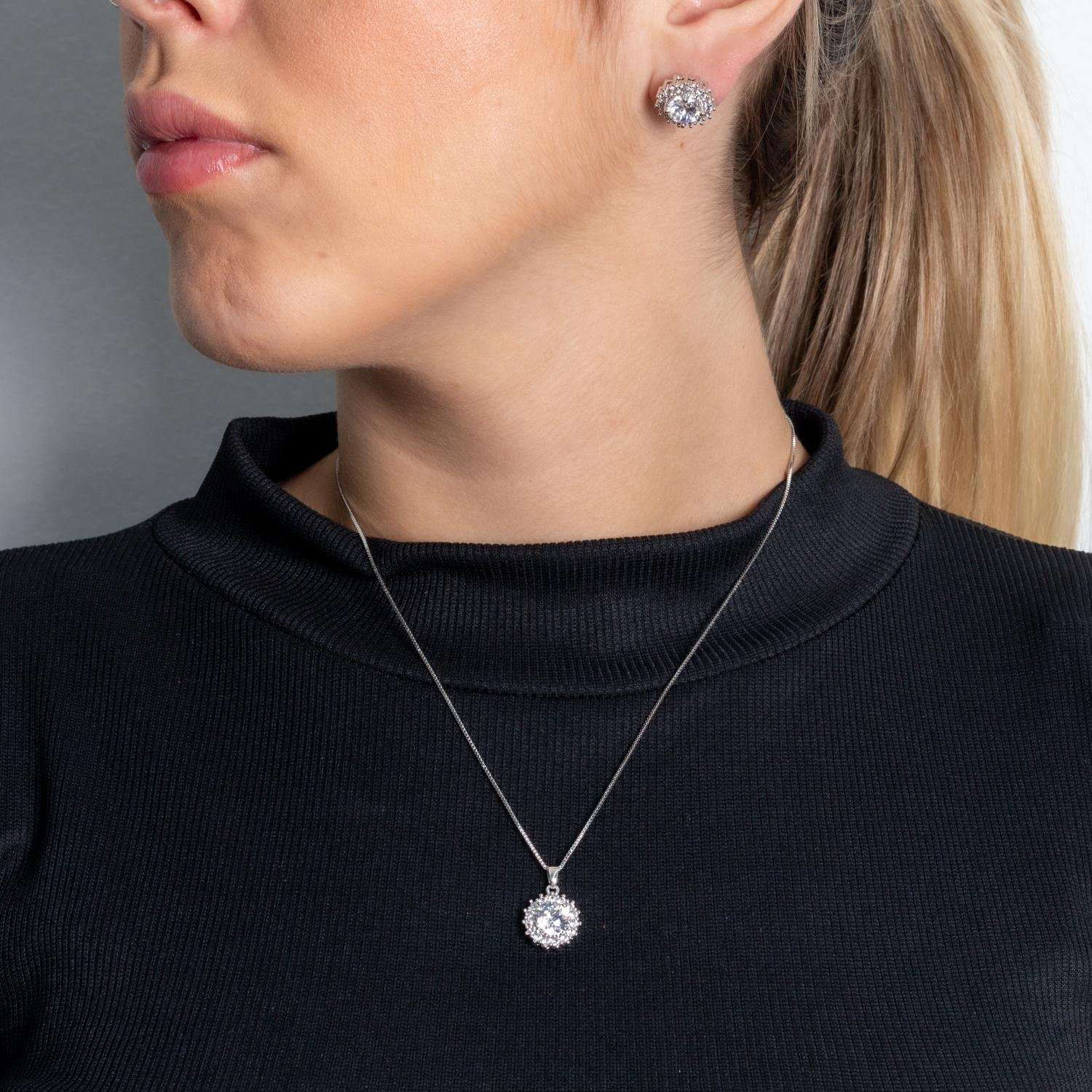 Cjt-978-Rd Conjunto Cravejado De Zircônias Cristais - Ródio Branco (45cm+5cm).