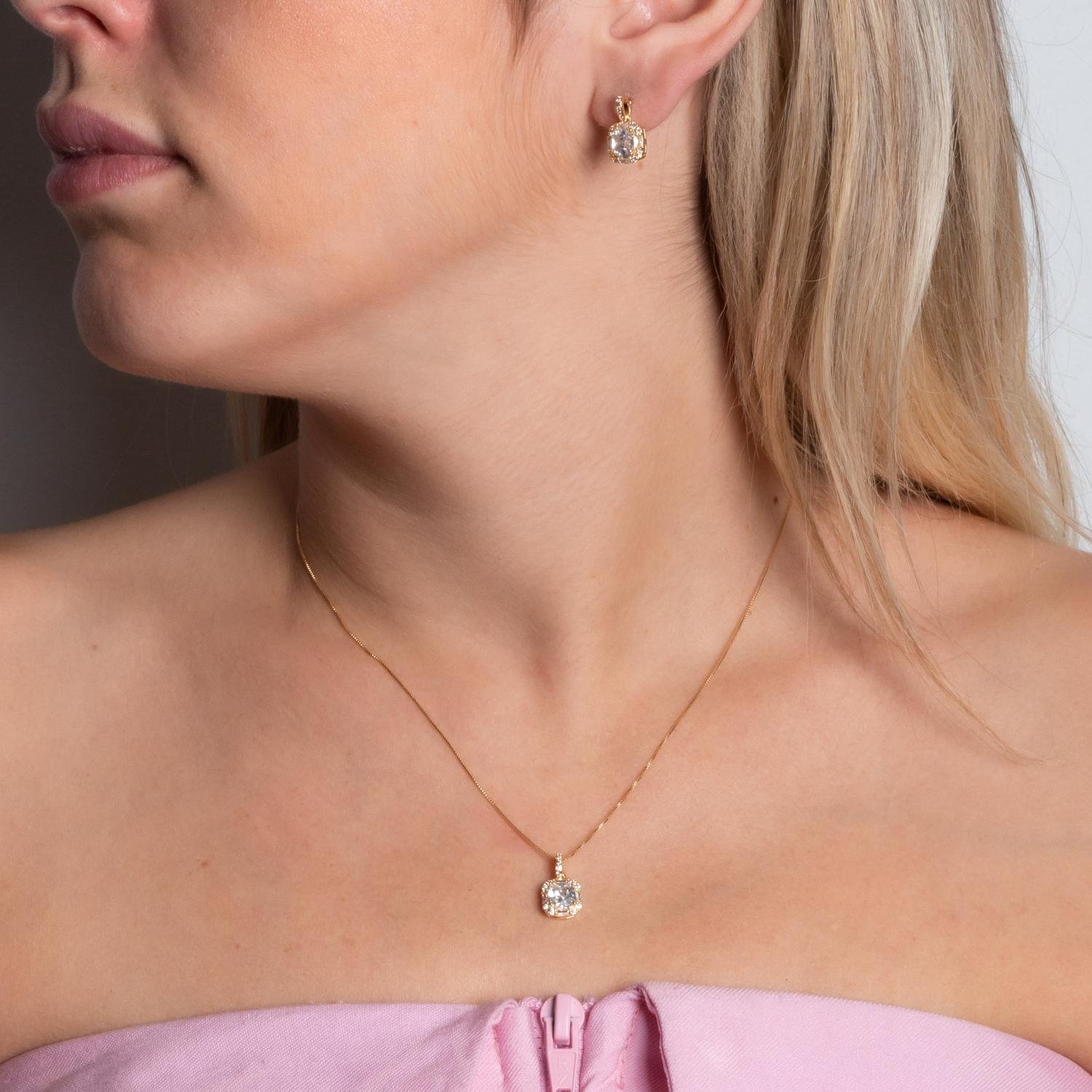 Cjt-979-Fo Conjunto Cravejado De Zircônias Cristais 40cm+5cm