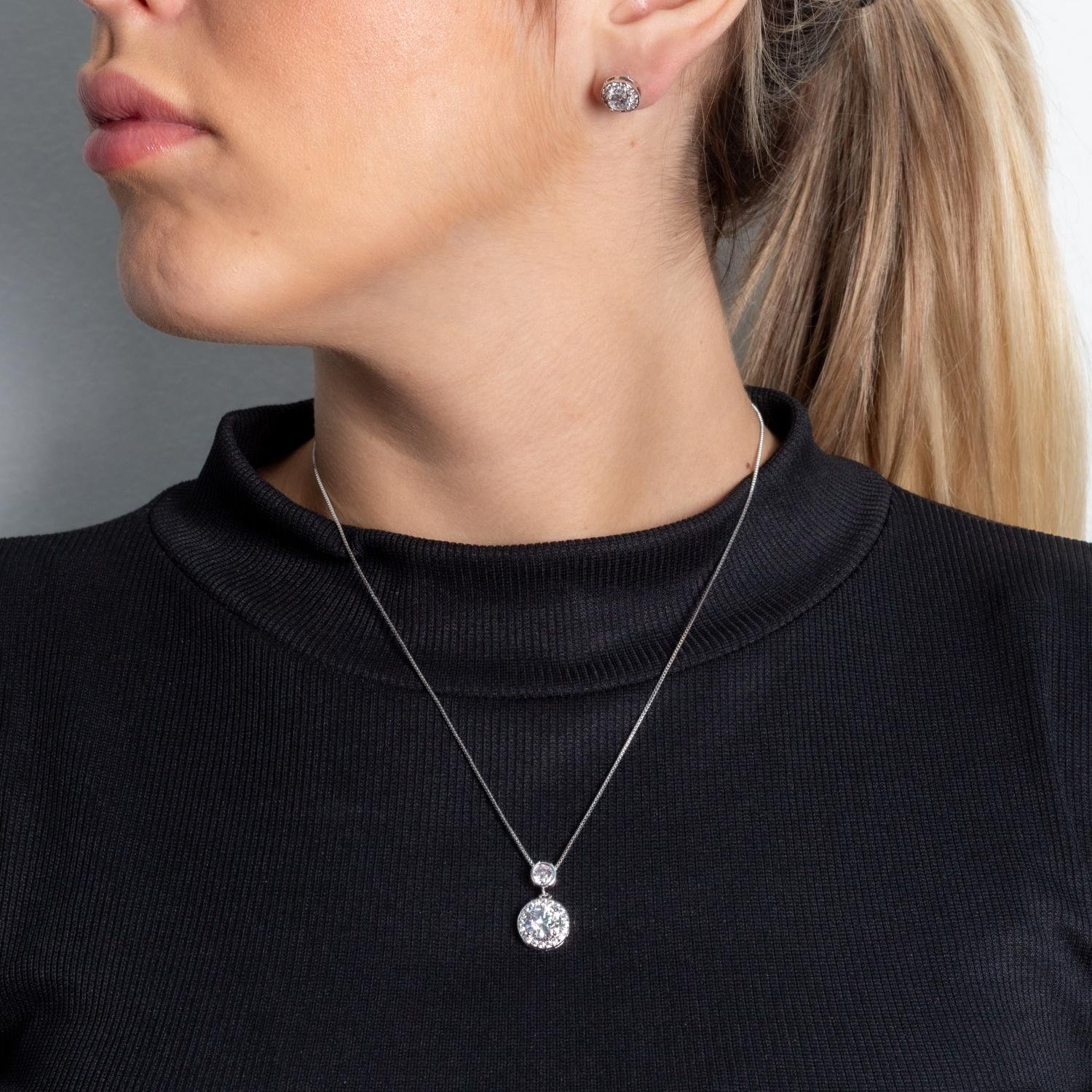 Cjt-981-Rd Conjunto Cravejado De Zircônias Cristais - Ródio Branco (45cm+5cm).