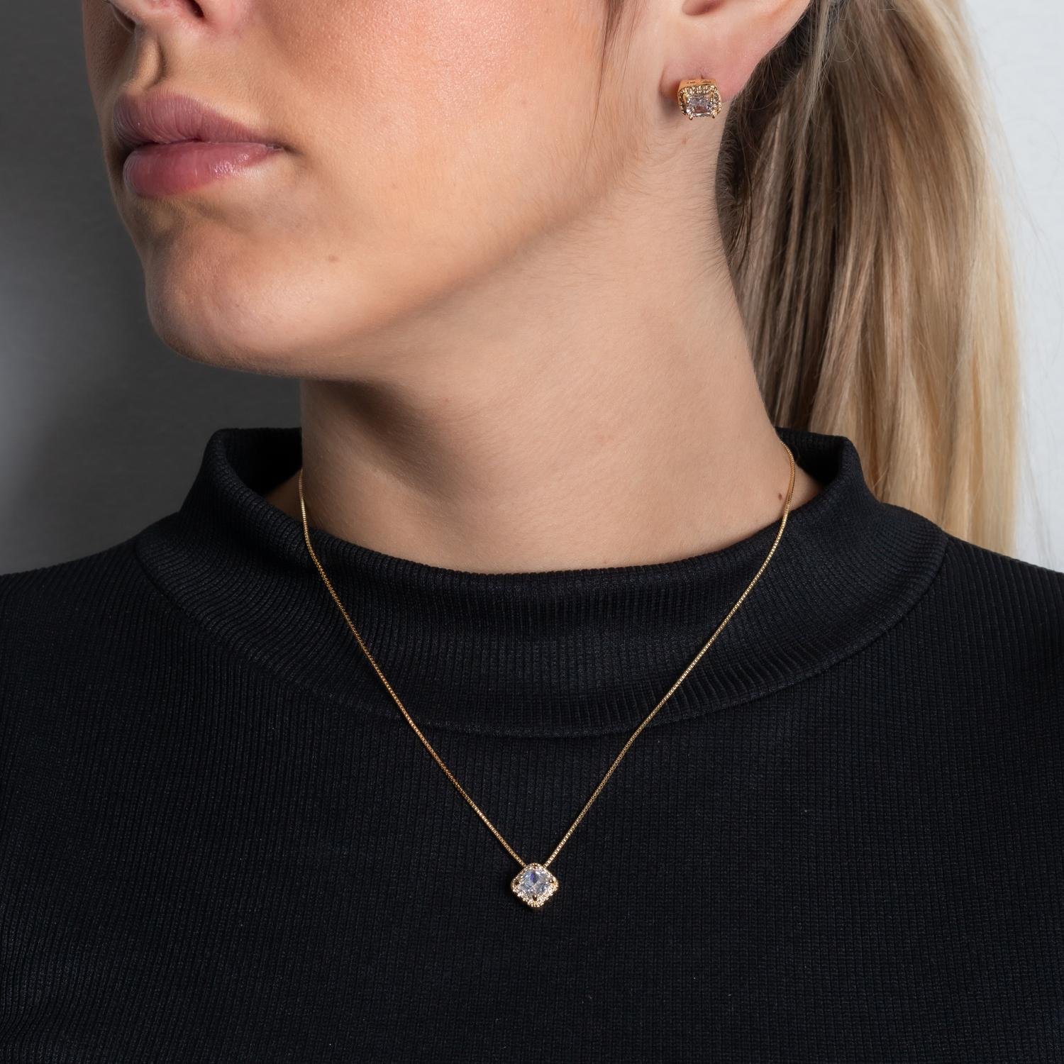 Cjt-984-Fo Conjunto Quadrado Cravejado De Zircônias Cristais (45cm+5cm).