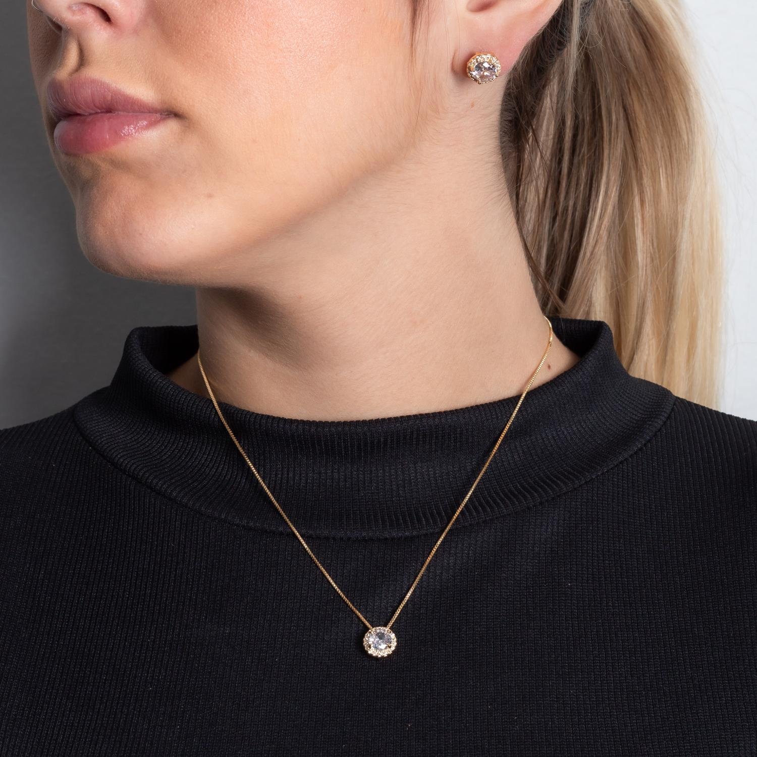 Cjt-985-Fo Conjunto Redondo Cravejado De Zircônias Cristais (45cm+5cm).