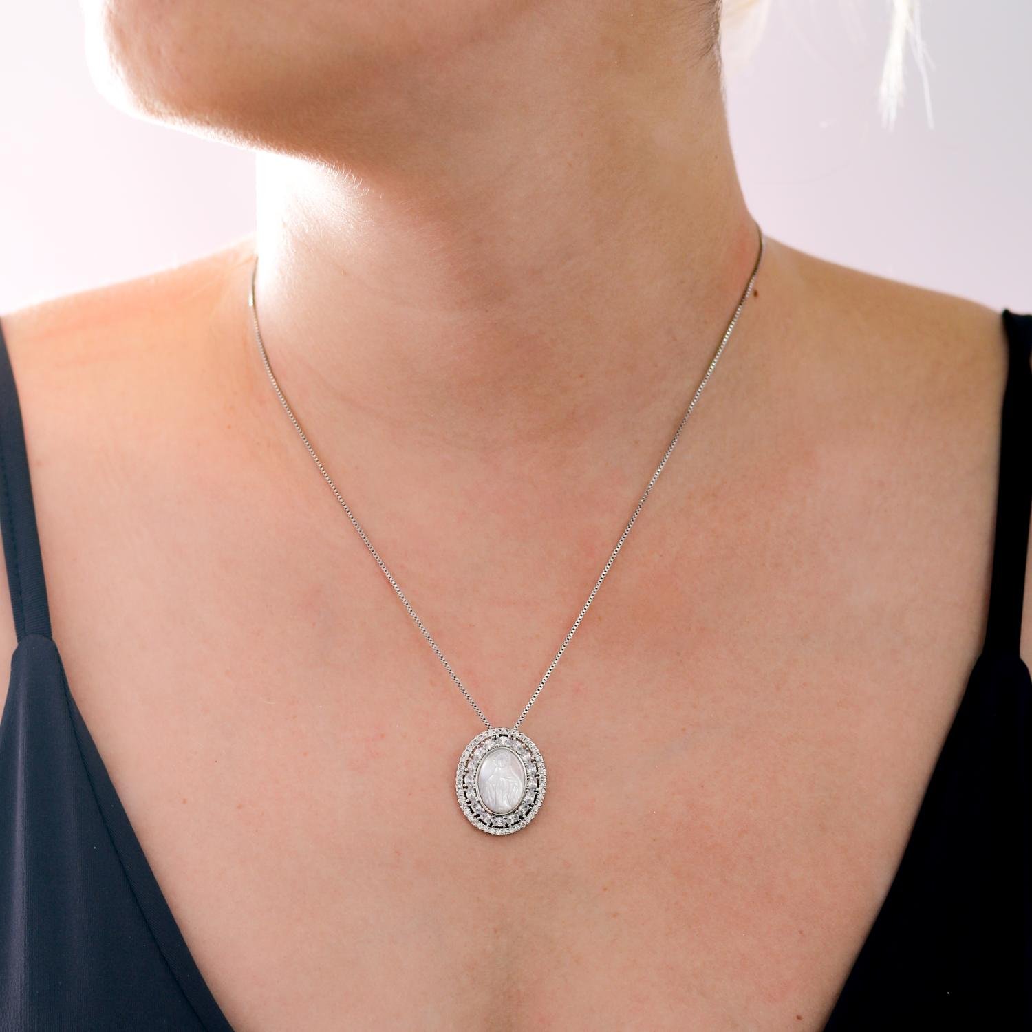 Cld-42-Rd Colar Cravejado De Zircônias Cristais Nossa Senhora Das Graças - Ródio Branco (45cm+5cm).