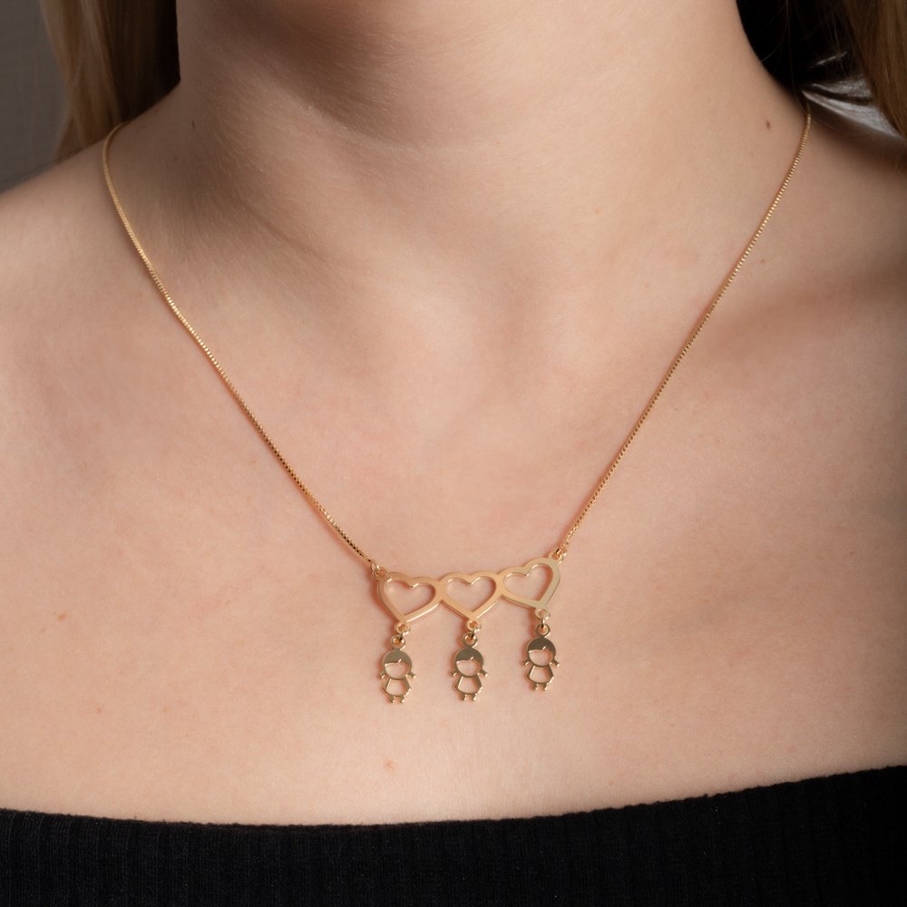 Cll-112-Fo Colar Com Três Coração E Pingentes De Três Meninas (21x21cm+5cm).