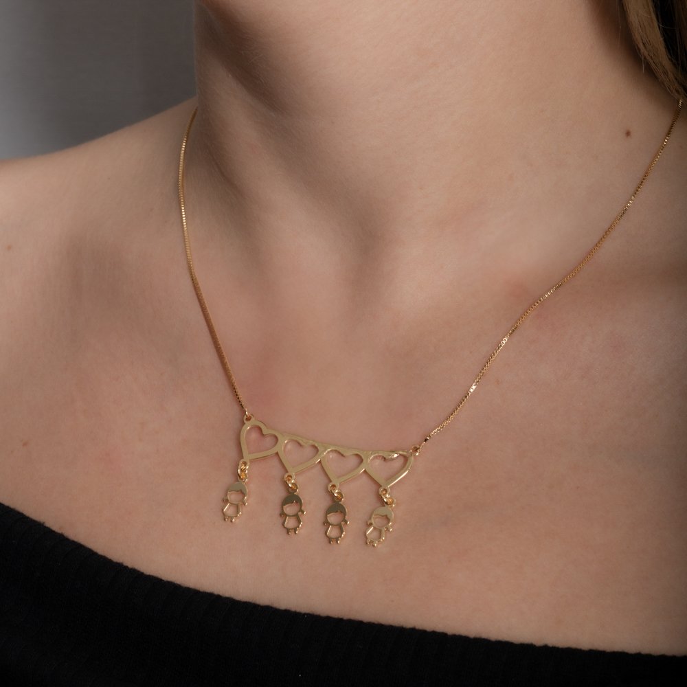 Cll-114-Fo Colar De Coração Com Pingentes De Quatro Meninas (21x21cm+5cm).