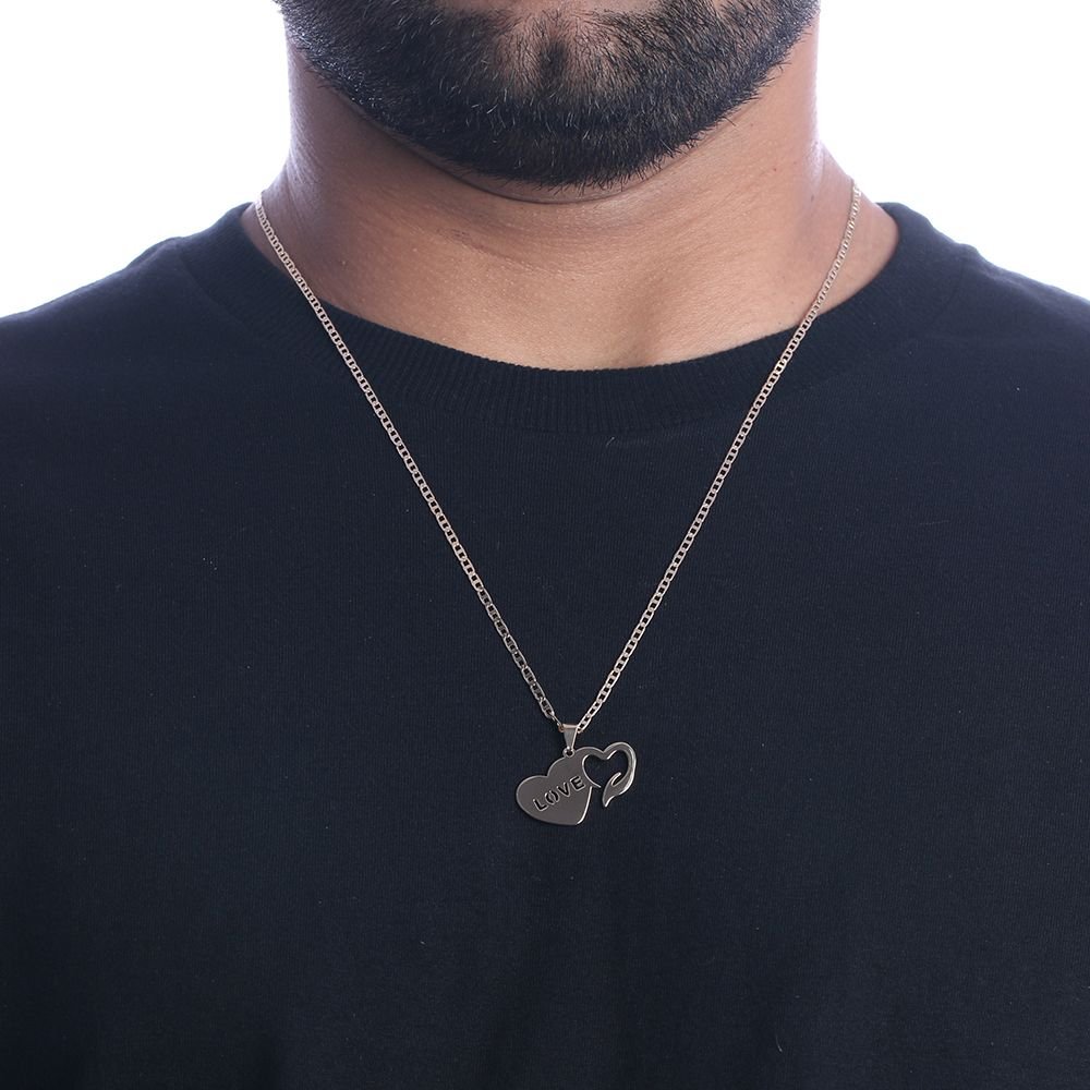 Cll-258-Fo Corrente Masculina Com Pingente De Corações Escrito Love (60cm)