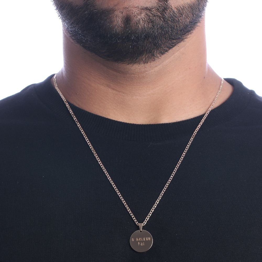 CLL-263-FO CORRENTE MASCULINA COM MEDALHA ESCRITO O MELHOR PAI (60CM)