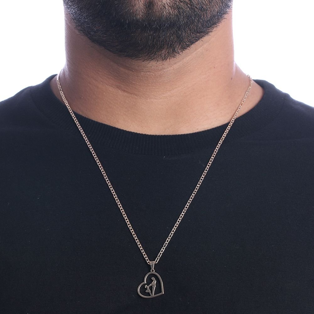 Cll-267-Fo Corrente Masculina Com Pingente De Coração Pai E Filha (60cm)