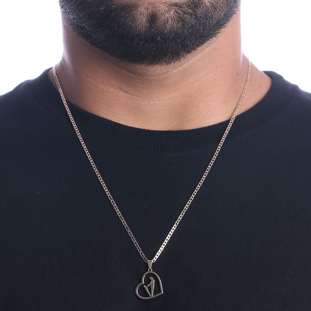 Cll-268-Fo Corrente Masculina Com Pingente De Coração Pai E Filho (60cm)