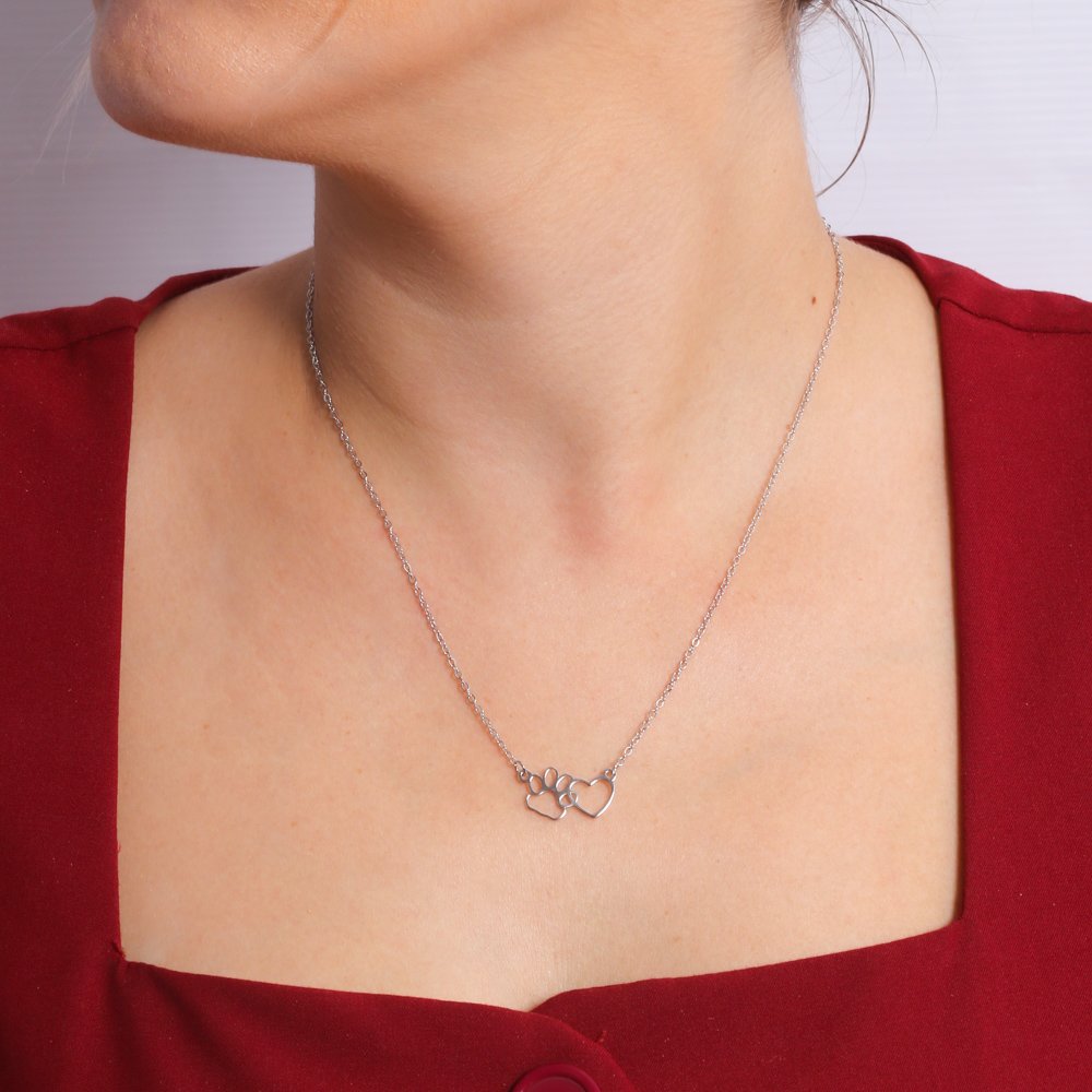 Cll-396-Rd Colar Com Coração E Patinha Vazados - Ródio Branco (21x21cm+5cm).