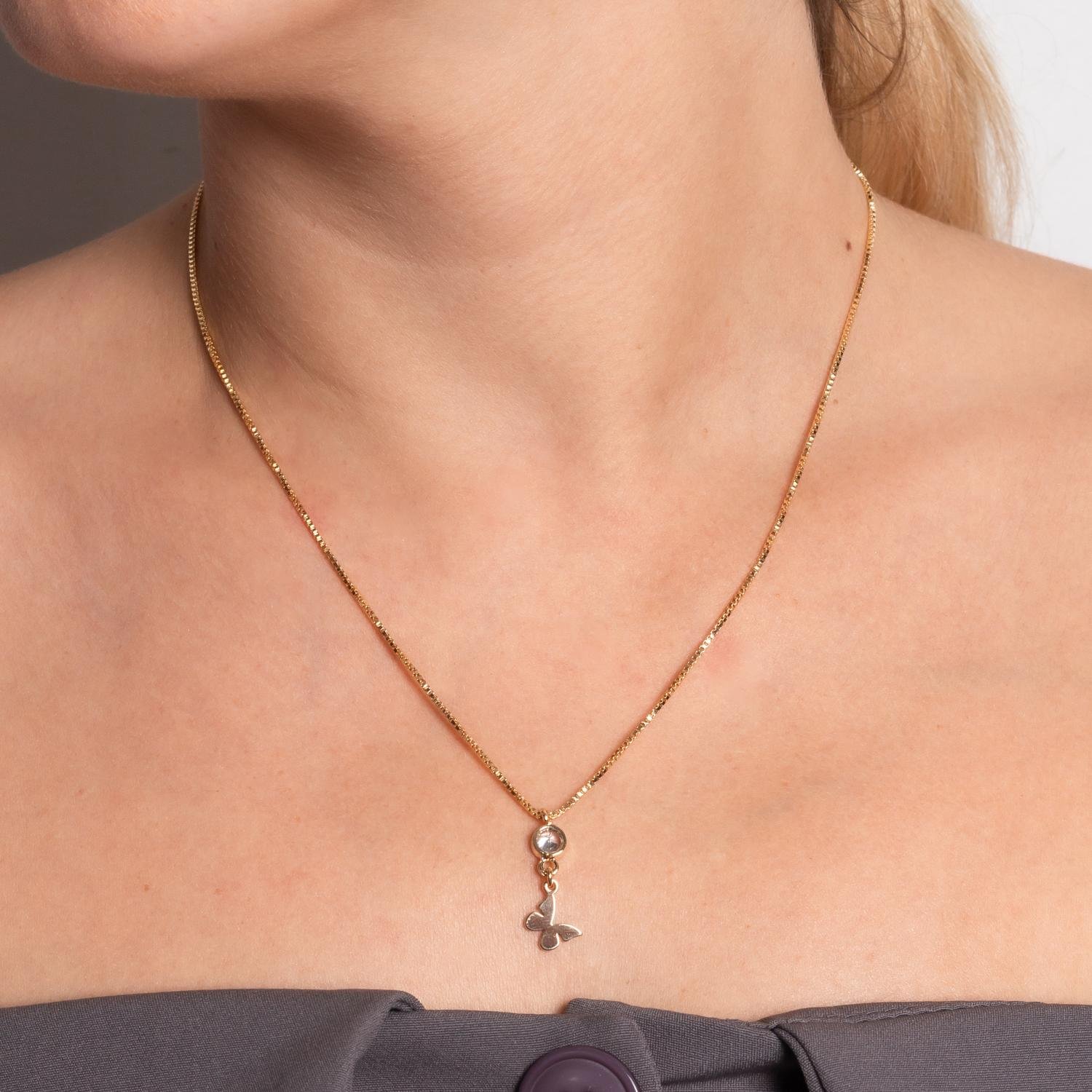 Cll-478-Fo Colar Veneziana Com Ponto De Luz Cristal E Borboleta (45cm+5cm).