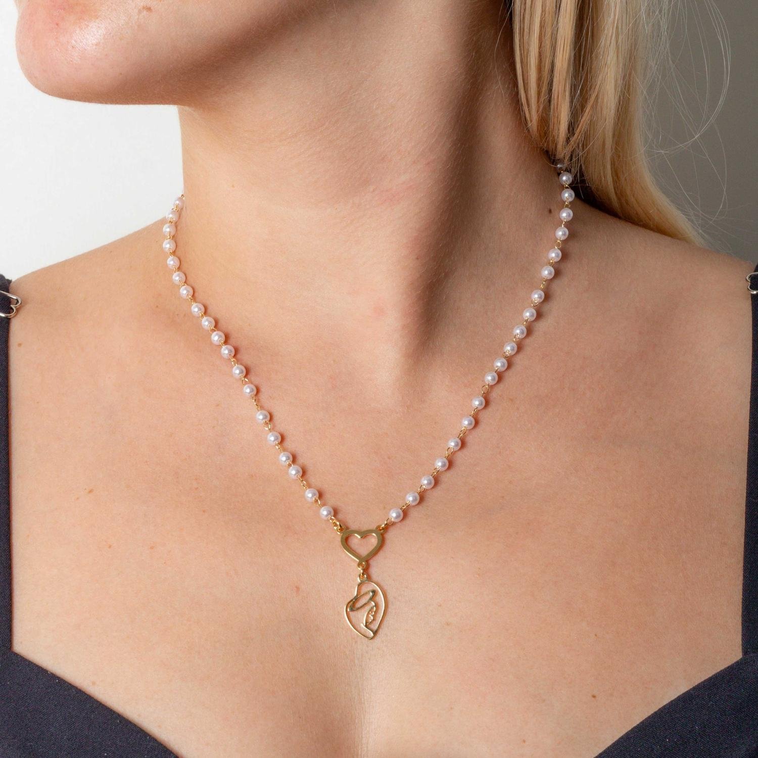 Cll-489-Fo Colar De Pérolas Com Pingente De Nossa Senhora (45cm+5cm).