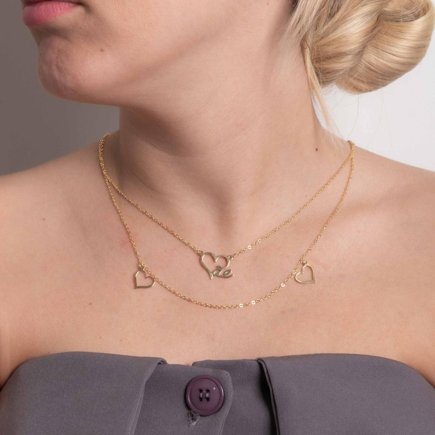 Cll-491-Fo Colar Duplo De Corações Com Mãe.