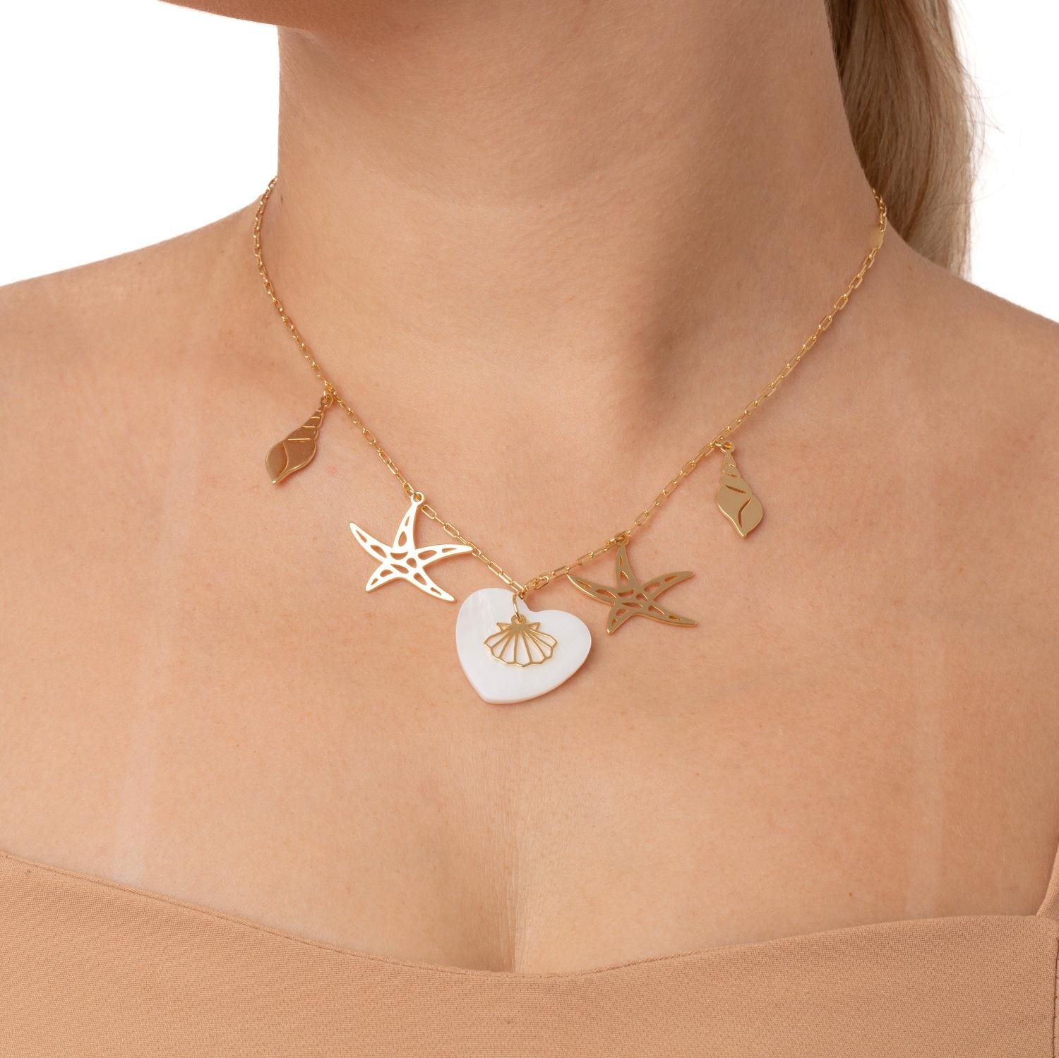 Cll-524-Fo Colar com Pingentes de Conchas e Estrela do Mar.