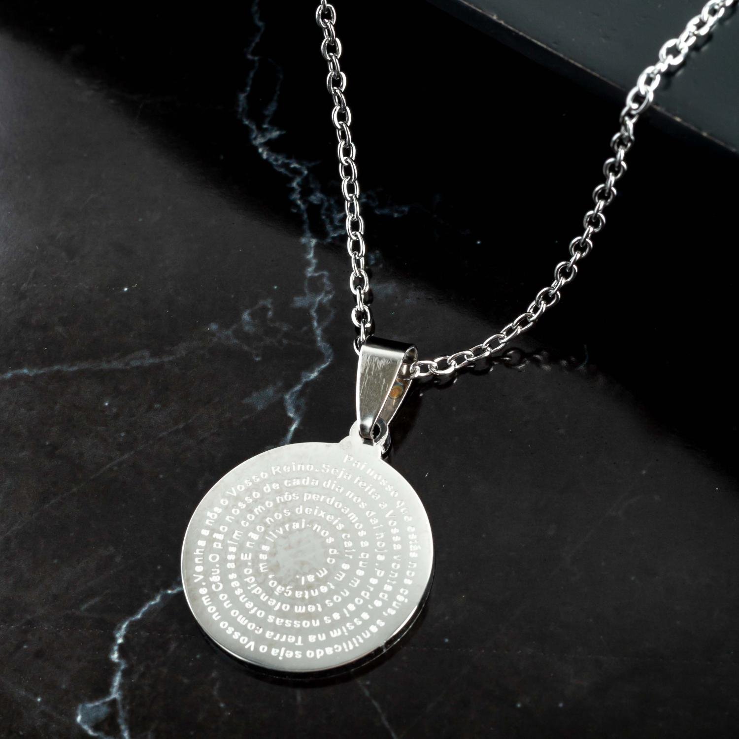 Clm-329-Aço Inox Corrente Masculina Com Oração De Pai Nosso (Aço Inox 45cm).
