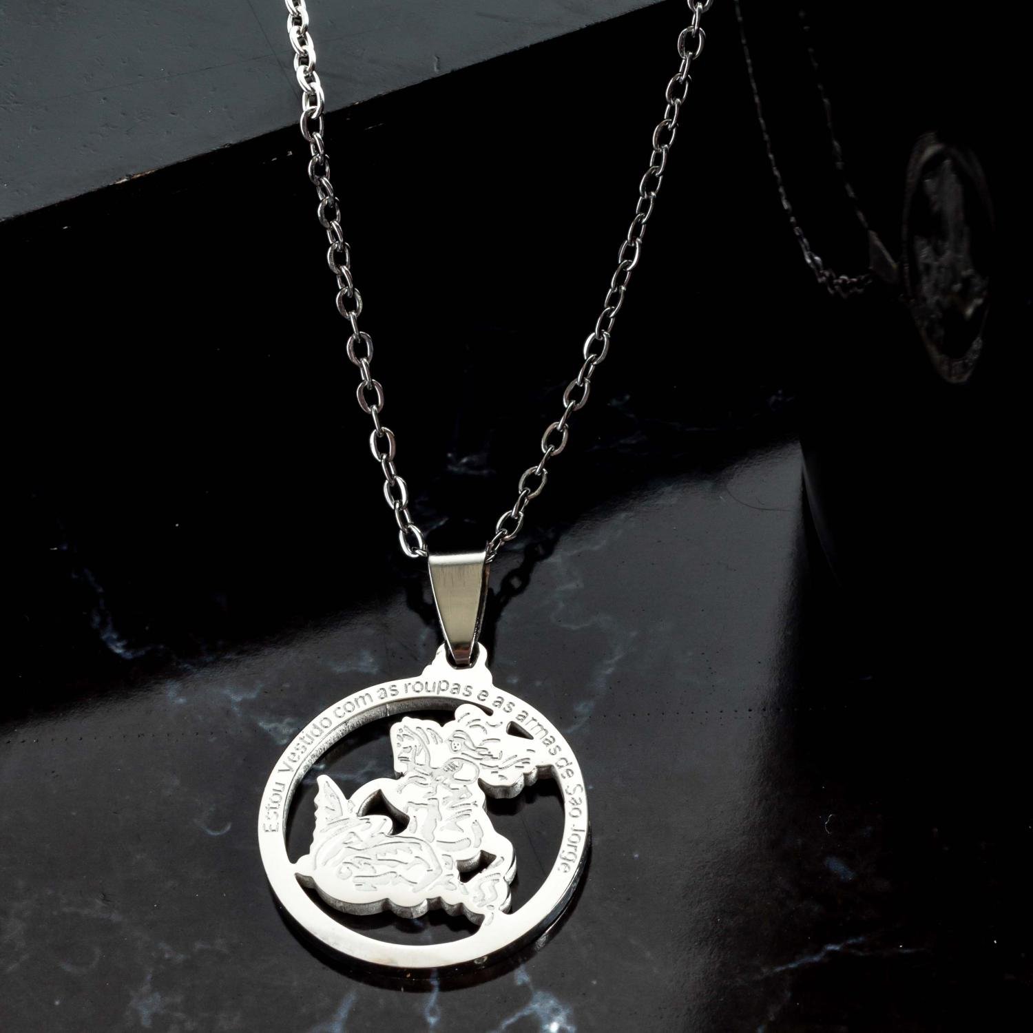 Clm-331-Aço Inox Corrente Masculina Com Medalha De São Jorge (Aço Inox 45cm).