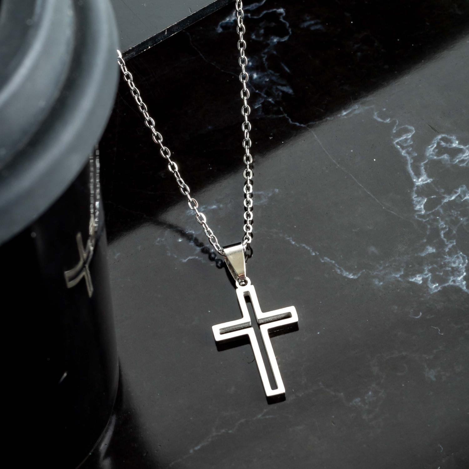 Clm-333-Aço Inox Corrente Masculina Com Crucifixo (Aço Inox 45cm).