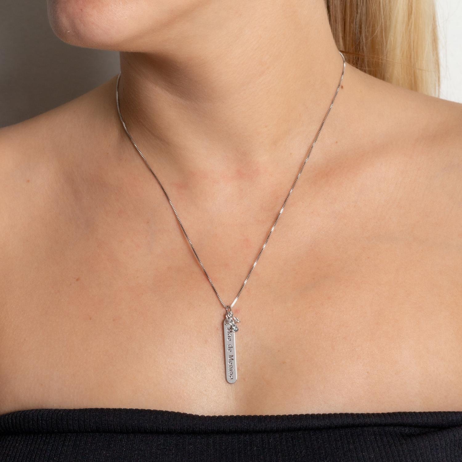 Cls-1932-Rd Colar Plaquinha Mãe De Menina Com Menina - Ródio Branco (45cm+5cm).&Nbsp;