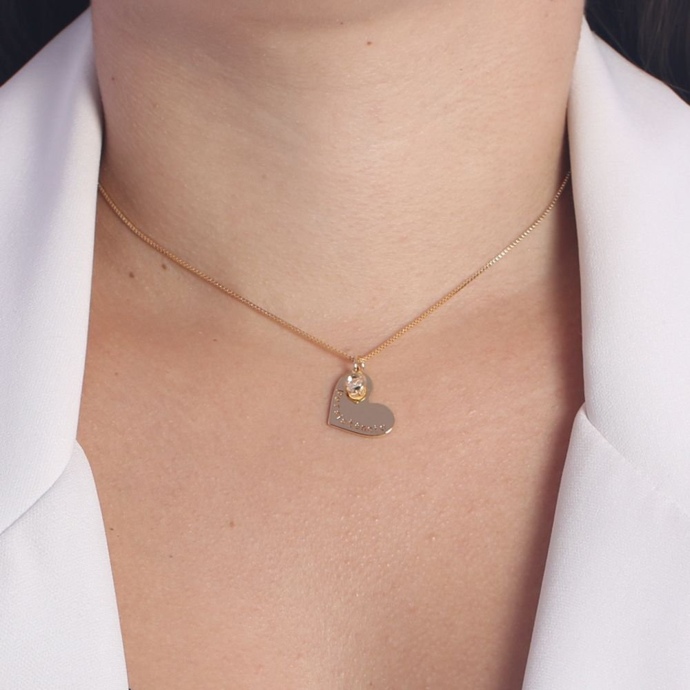 Cls-3138-Fo (45cm+5cm) Colar De Coração Escrito Persistência