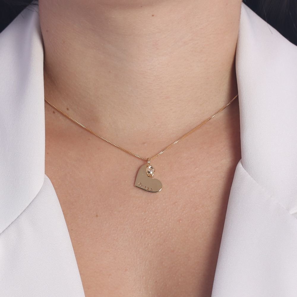 Cls-3140-Fo (45cm+5cm) Colar De Coração Escrito Força