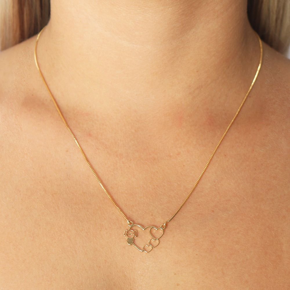 Cls-3195-Fo (21x21cm+5cm) Colar De Coração Com Menina E Corações Vazados