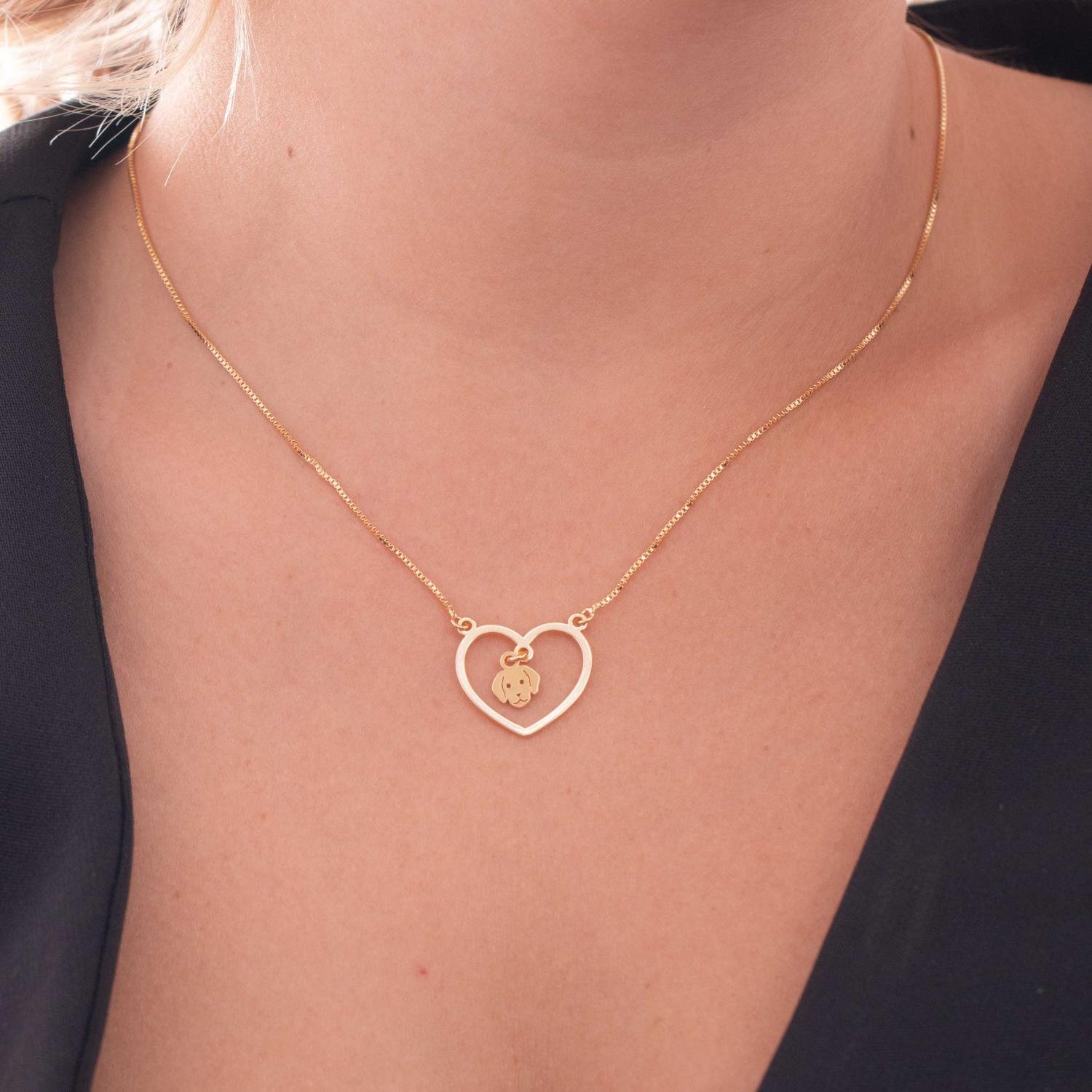 Cls-3545-Fo Colar Com Pingente De Coração Com Cachorro (21x21cm+5cm).