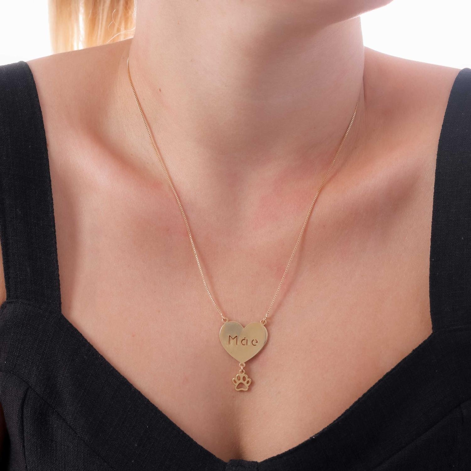 Cls-3555-Fo Colar De Coração Escrito Mãe Com Patinha (21x21cm+5cm).