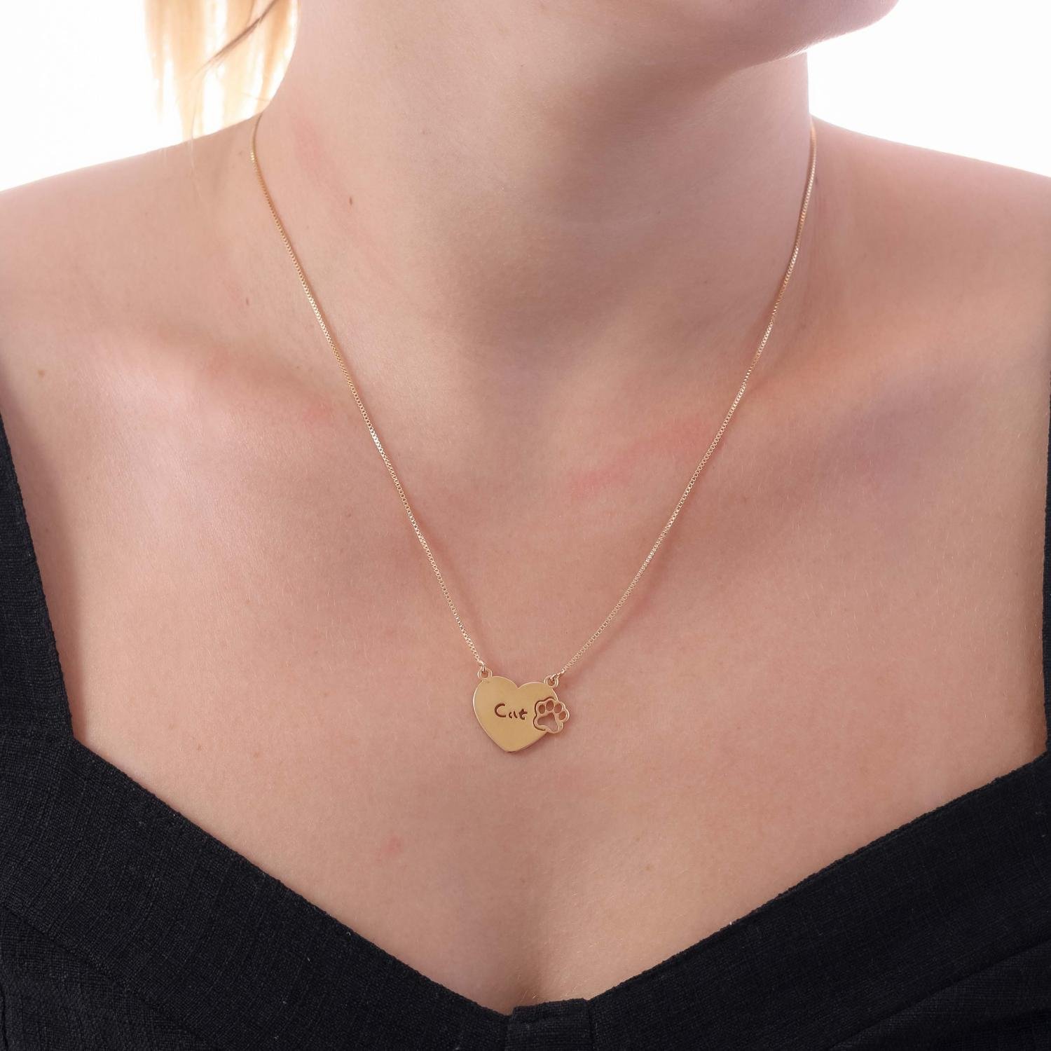 Cls-3612-Fo Colar Com Pingente De Coração Escrito Cat E Patinha (21x21cm+5cm).