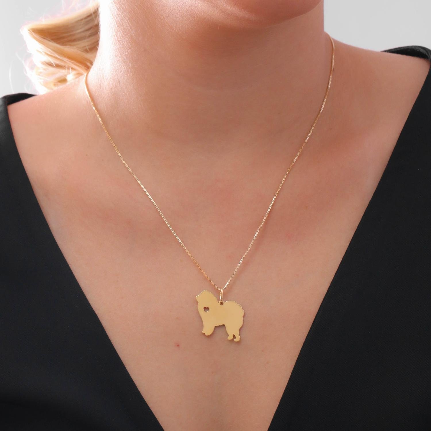 Cls-4046-Fo Colar Com Pingente De Cachorro - Chow Chow (45cm+5cm).