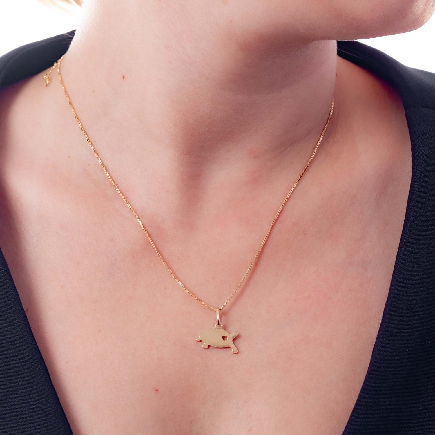 Cls-4087-Fo Colar Com Pingente De Tartaruga Laser (45cm+5cm).