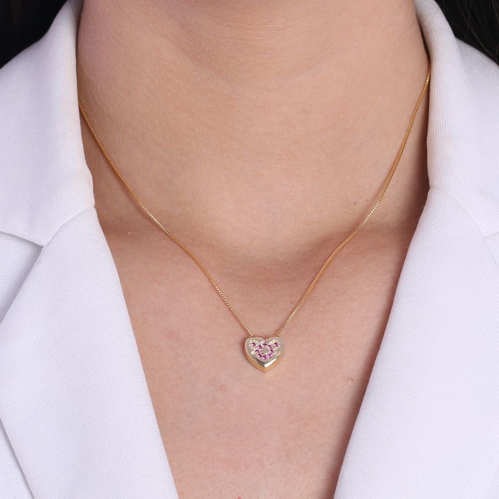 Clt-1430-Fo (40cm) Colar Coração Com Menininha Cravejado