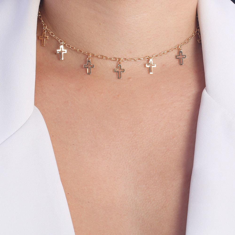 Clt-1711-Fo - Colar Chocker Cruz Vazada