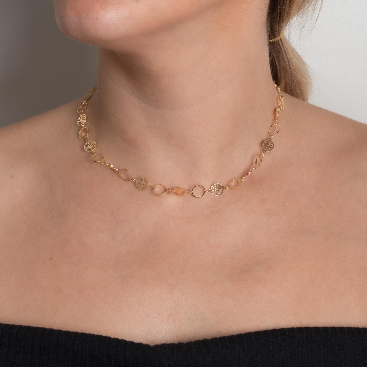 Clt-1756-Fo Choker Árvore Da Vida E Medalhinhas Vazadas (32cm).