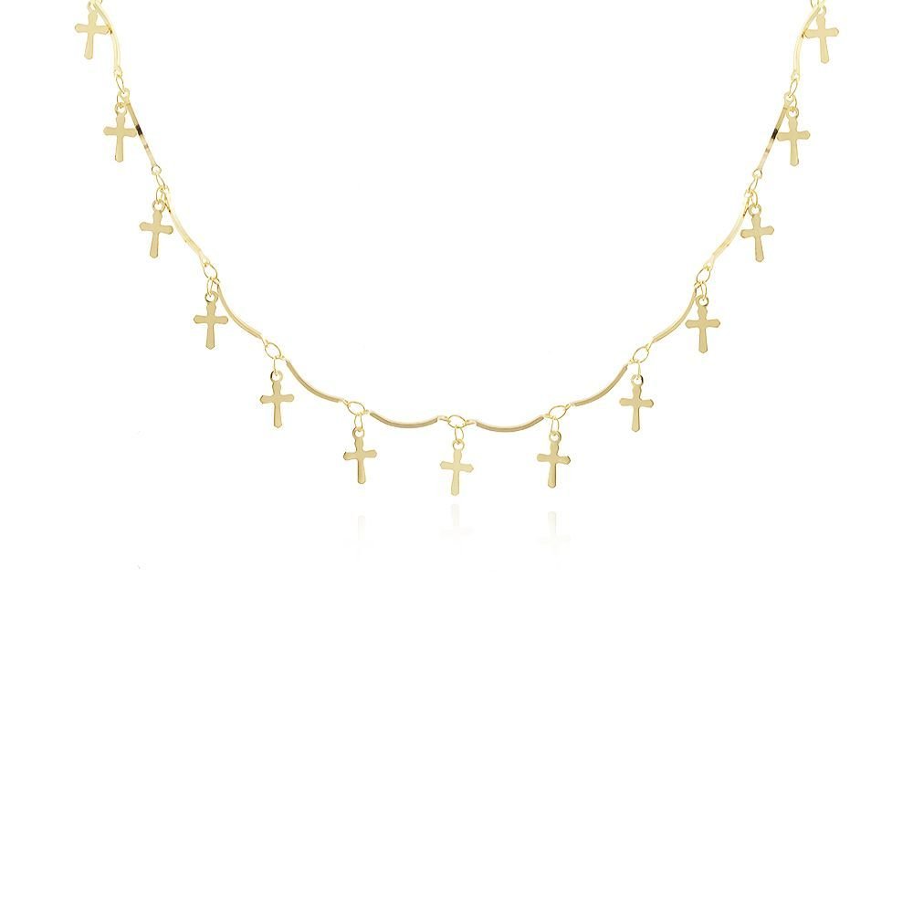 Clt-1760-Fo Colar Com Pingentes De Cruz