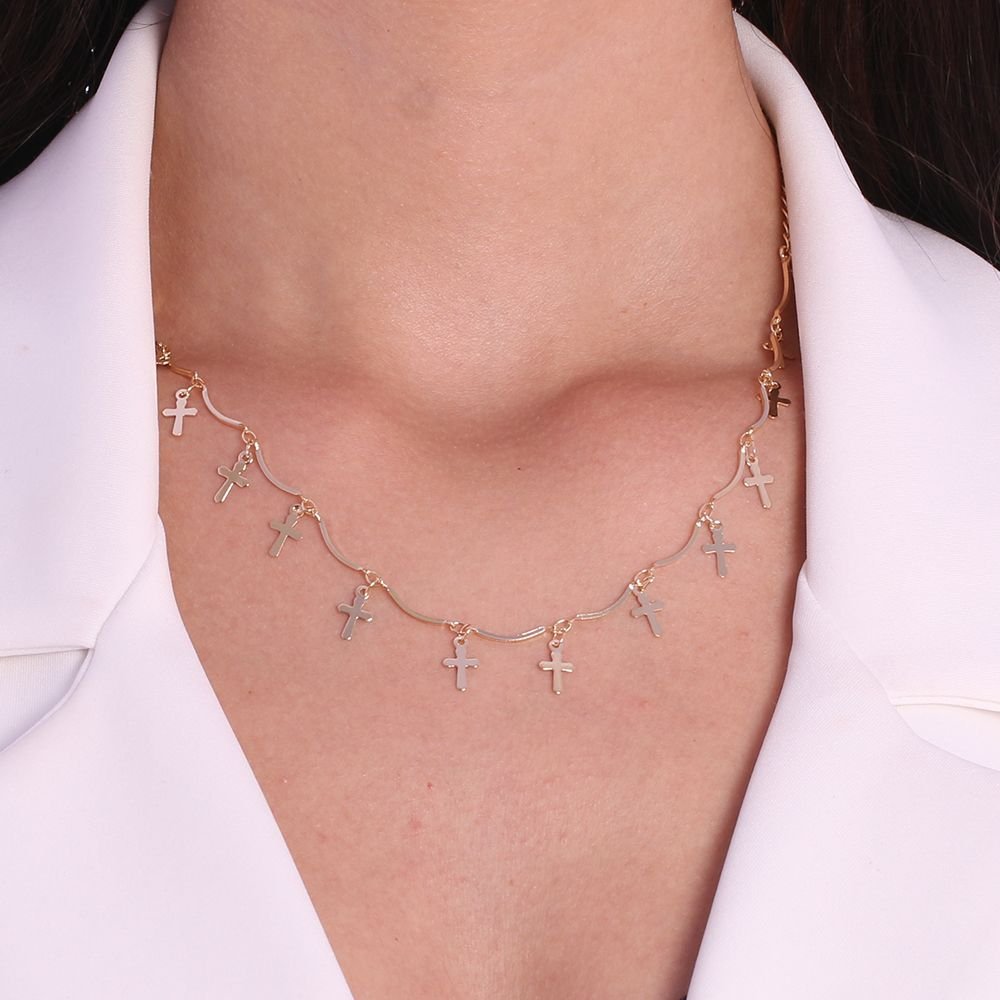 Clt-1760-Fo Colar Com Pingentes De Cruz