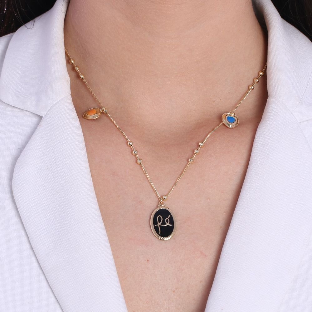  Clt-1928-Fo Colar Religioso Fé Azul