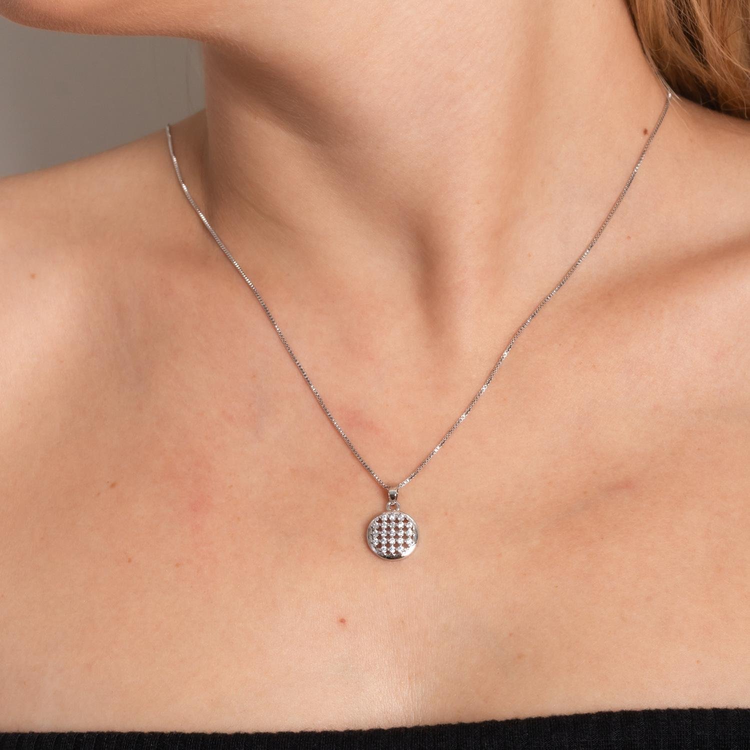 Clti-2072-Rd Colar Com Pingente Cravejado Cristal - Ródio Branco (45cm+5cm).&Nbsp;