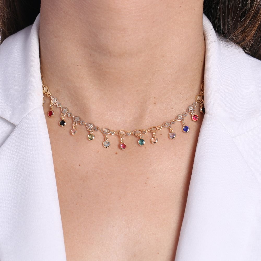 Clt-2285-Fo 34cm+10cm Chocker Com Pontos De Luz Coloridos